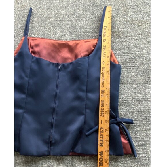 After Six Dress Womens 10 Blue Matte Satin 2pc Formal Gown Top‎ Long Skirt VTG - Picture 14 of 16